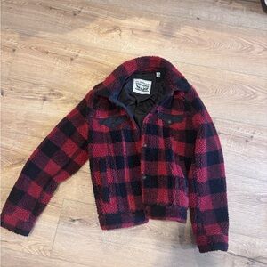 Levi Red and Black Plaid Sherpa Jacket holiday